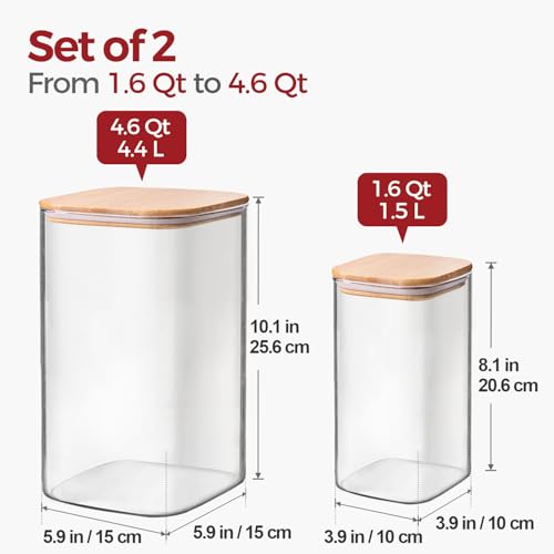 Glass Flour Containers with Bamboo Lids 1.6 (2 Count)
