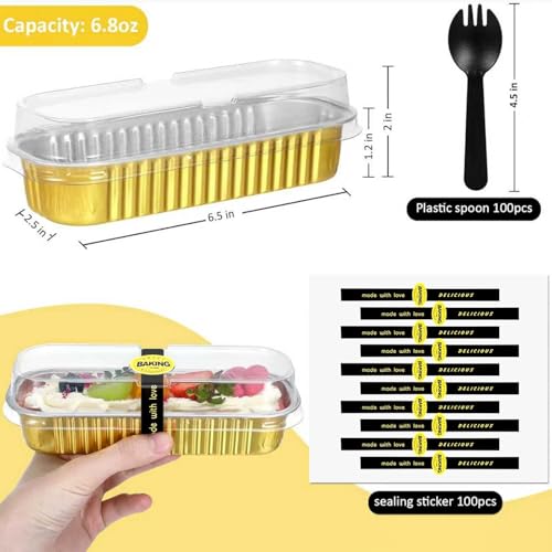 30 Pack Gold Mini Rectangular Aluminum Foil Loaf Pans with Lids 6.8oz (30 Count)