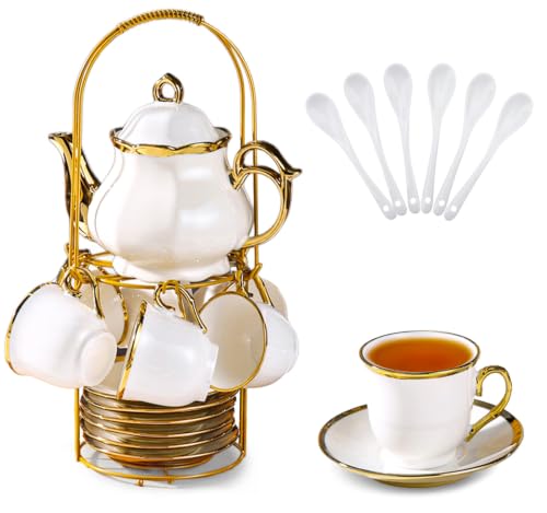 Porcelain Tea Set European Ceramic Tea Cup Saucer Gift Sets for Party (20 Count)