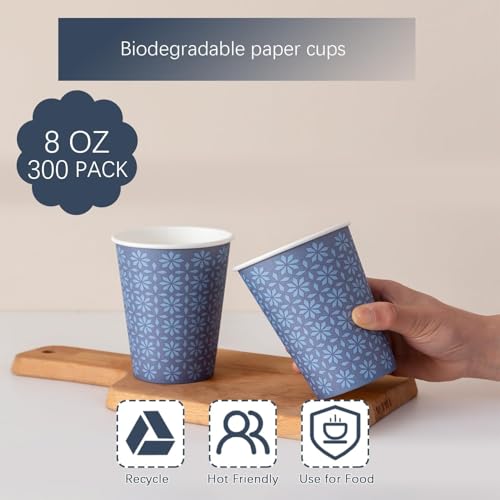 1000 Pack Paper Cups 8 oz Bulk Disposable Coffee Cups Navy Floral (1000 Count)