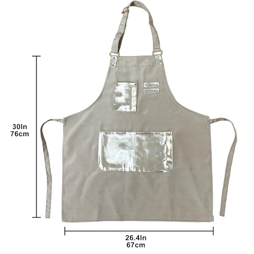 Barista Tools Apron for Women Hairstylists Servers Waterproof Canvas Kitchen Apron with 3 Pockets for Cooking Gardening
