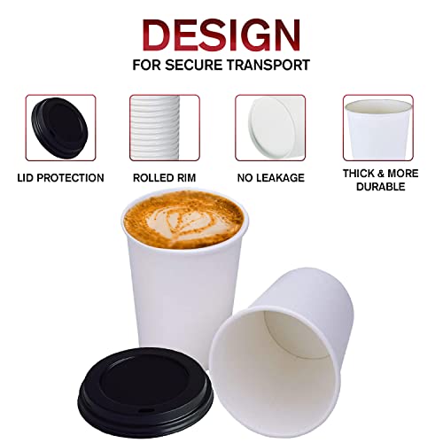 White Disposable Paper Coffee Cups with Lids (25 Count)