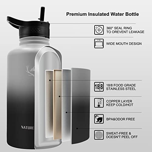 64 oz Insulated Water Bottle with Carrier Bag & 3 Lids