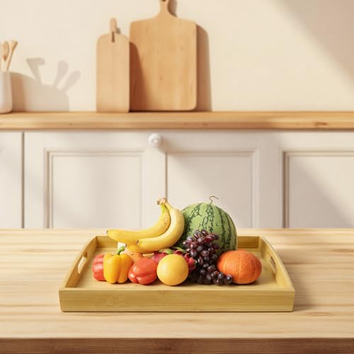Set of 2 Bamboo Serving Trays with Handles