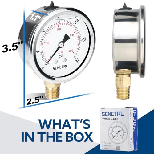 0 30 PSI Liquid Filled Low Pressure Gauge