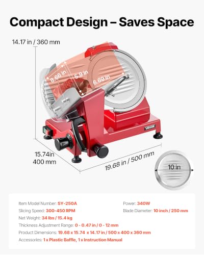 Commercial Meat Slicer 340W Electric Deli Food Slicer 10 inch Blade