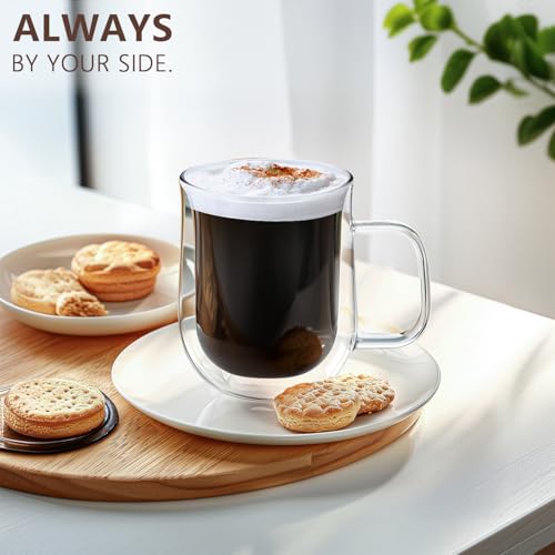 Double Walled Glass Coffee Mugs 12 oz (4 Count)