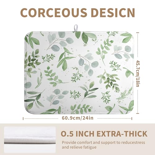 Summer Sage Green Leaves Dish Drying Mat Spring Eucalyptus Leaf Kitchen Dish Drying Pad Absorbent Dish Dryer Mat for Kitchen Countertops Microfiber Dishes Drainer Pad Dish Drying Rack Mat