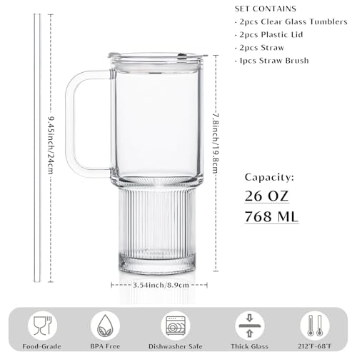 24oz Glass Tumbler with Handle & Lid