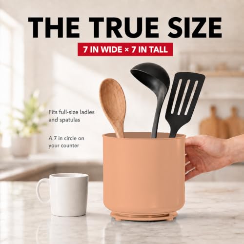 Jumbo Rotating XL Peach Plastic Utensil Holder Caddy with Sturdy No