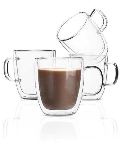 BTaT Double Walled Glass Coffee Mugs (4 Count)