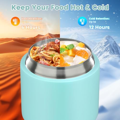 2-in-1 Insulated Food Jar with a Snack Container - 15oz Kids Soup Thermos for Hot Food with Handle and Spoon, Leak Proof Bento Lunch Box Kids, Perfect for School & Travel