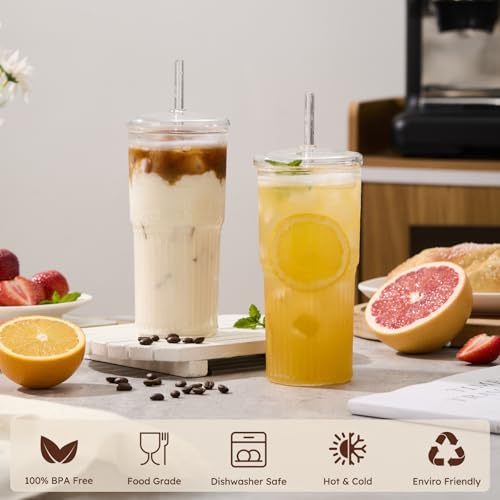 Glass Cups with Lids and Straws (2 Count)