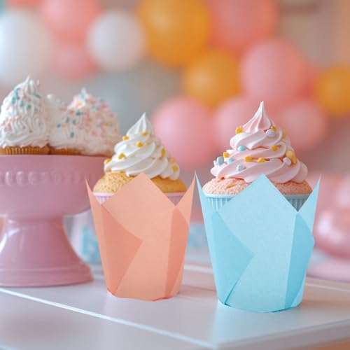 180Pcs Pastel Tulip Cupcake Liners Colorful Muffin Baking Cups Pink Blue Purple Yellow Orange Green Cupcake Wrappers for Spring Easter Holiday Party Supplies (180 Count)