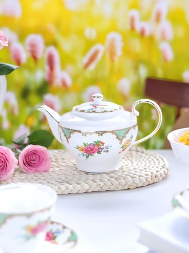 Porcelain Tea Set Vintage British Relief Gold Rim Teapot Cup and Saucer Sets 5