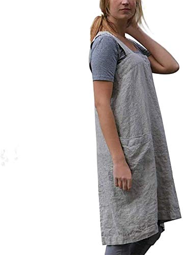 Cotton Linen Apron Cross Back Apron for Women with Pockets Pinafore Dress for Baking Cooking