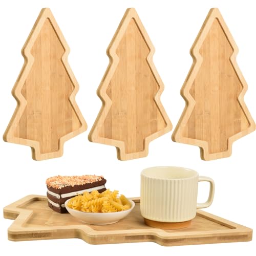 3 Pcs Christmas Wooden Appetizer Tray Christmas Tree Shaped Wooden Serving Platter Sushi Serving Tray Wood Charcuterie Board Tray Snack Dessert Candy Dish Plate for Christmas Home Kitchen (3 Count)