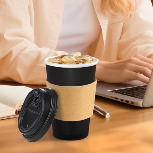 100 Pack 16 oz Disposable Coffee Cups With Lids and Sleeves (100 Count)