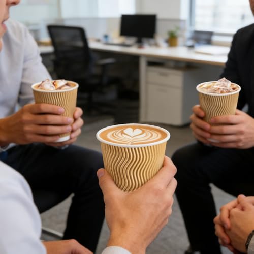500 Pack 12oz Insulated Disposable Paper Coffee Cups Champagne (500 Count)