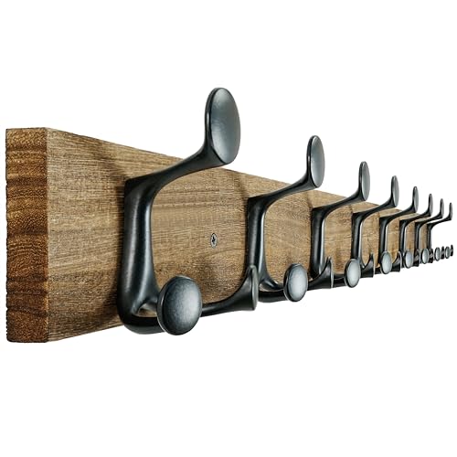 43 Inch Wood Burnt Coat Rack Wall Mount with 8 Triple Hooks
