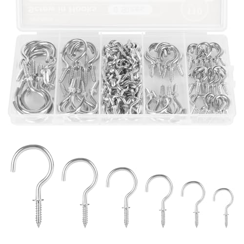 Screw Hooks 6 Sizes Metal Screw in Cup Hooks
