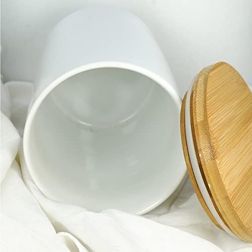 White Ceramic 1050mL 4 cup Food Storage Jar Canister with Airtight Bamboo Lid and Silicone Seal Container for Counter