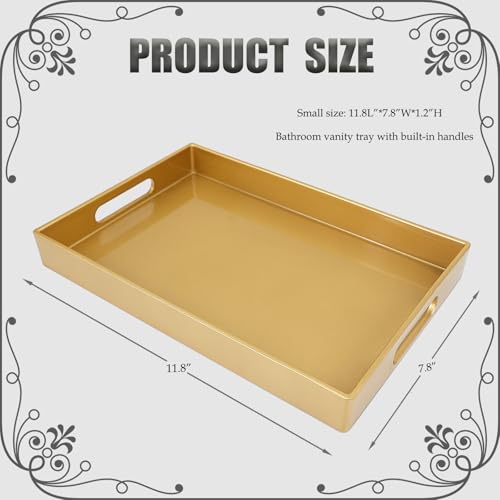 Gold Bathroom Vanity Tray with Handles for Dresser Tops