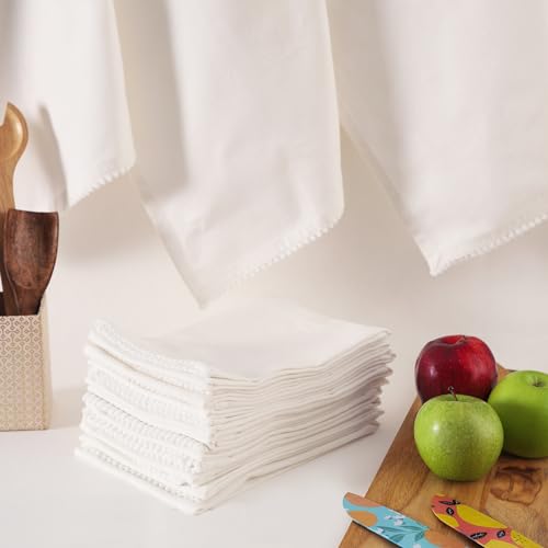 Kitchen Towels 100% Cotton Solid Kitchen Dish Cloths Decor Hand Towel Reusuable Dish Towel for Cleaning & Drying Tea Towels Set with Hanging Loop (12 Count)