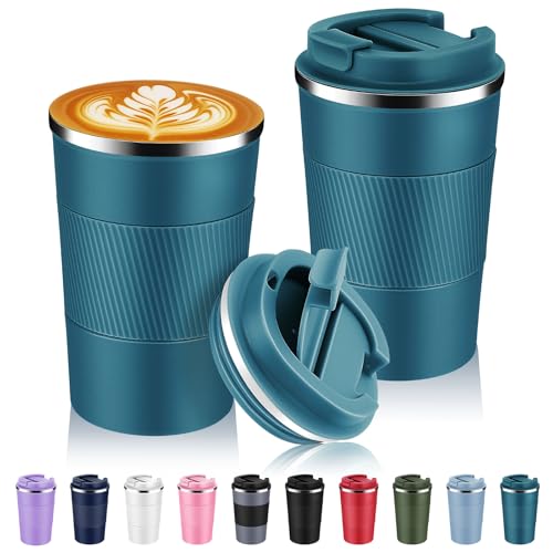 13 oz Stainless Steel Insulated Travel Coffee Mug with Fip Lid Bulk 2 Pack (2 Count)