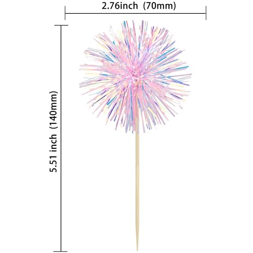 30Pcs Foil Firework Cupcake Toppers Happy Birthday Cake Toppers Tinsel Flower Drink Stirrers Cocktail Food Fruit Toothpicks for Valentine's Day Party Decorations Pink (30 Count)