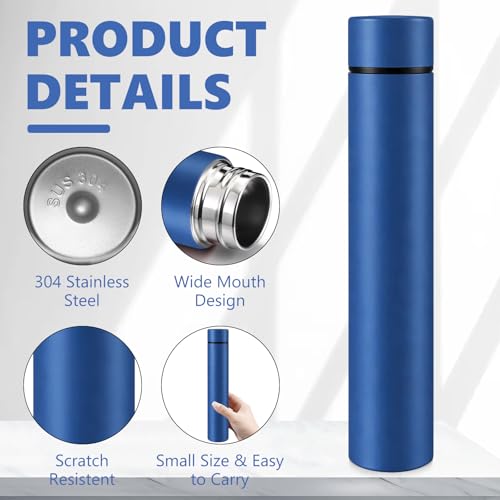 2 Pack Dark Blue Slim Stainless Steel Water Bottle 8.8 oz (2 Count)