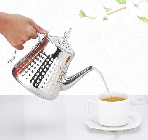 1.2L(40oz) Stainless Steel Hammer Patterned Teapot With Removeable Infuser,Loose leaf cover,Silver