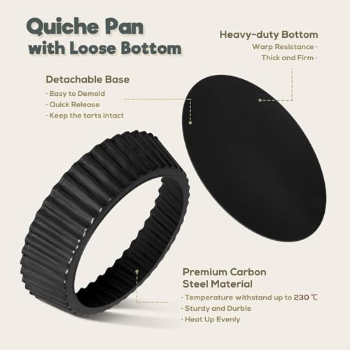 2 Pack 9.5 Inch Pie Pan with Removable Bottom for Baking Deep Quiche Dish (2 Count)