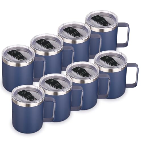 14oz Insulated Stainless Steel Coffee Mug with Lid Bulk 8 Pack (8 Count)