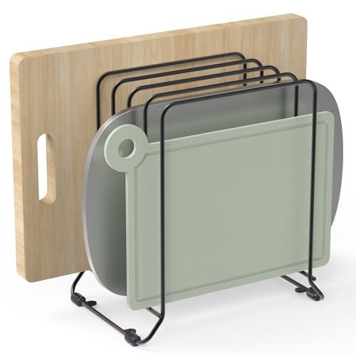 2 Pack-X-Large Kitchen Cabinet Organizer - Storage Tray Organizer Rack for Kitchen Cabinet - Divided Holder with 5 Slots for Skillets, Cutting Board, Baking Sheets (Black) (2 Count)