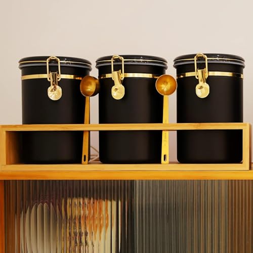 3×63OZ Stainless Steel Coffee Canister with Shelf and Scoop for Coffee Bar (80 Ounce)