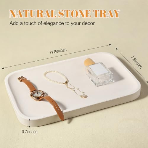 Marble Tray 12"x8" Natural Stone Vanity Tray for Countertop Bathroom Kitchen Dresser