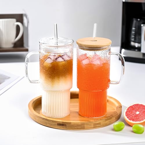 32 oz Glass Tumblers with Lid and Straw