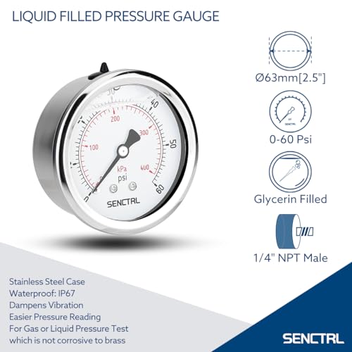 0 60 Psi Liquid Filled Low Pressure Gauge