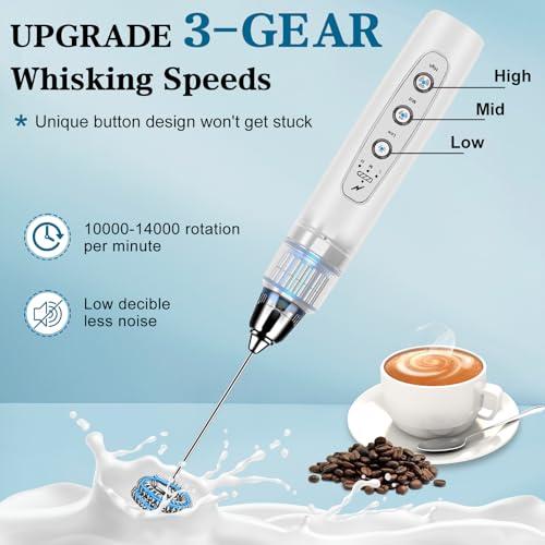 Milk Frother Wand Rechargeable Handheld Whisk Coffee 3 Speed Adjustable