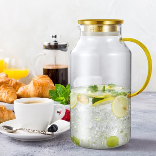 1 Gallon Gold Glass Pitcher with Lid and Handle