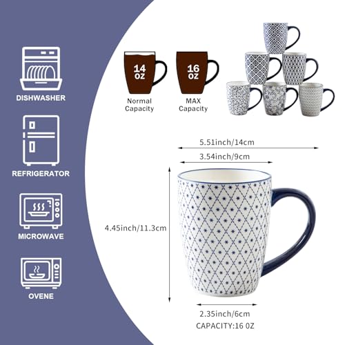 16 OZ Ceramic Coffee Mugs Set of 6 (6 Count)