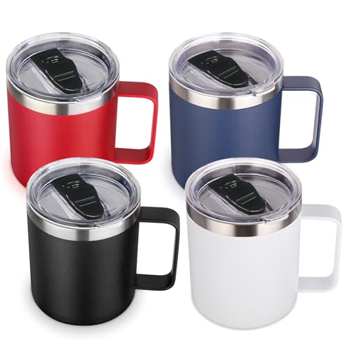14oz Insulated Stainless Steel Coffee Mug with Lid Bulk 4 Pack (4 Count)