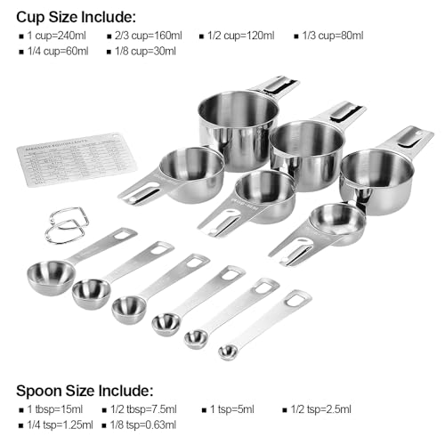 Measuring Cups and Spoons Set Heavy Duty 304 Metal Stainless Steel Measuring Cup Spoon Kitchen Gadgets for Cooking Baking