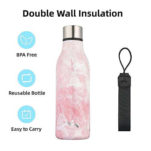18 oz Insulated Stainless Steel Metal Water Bottle with Strap
