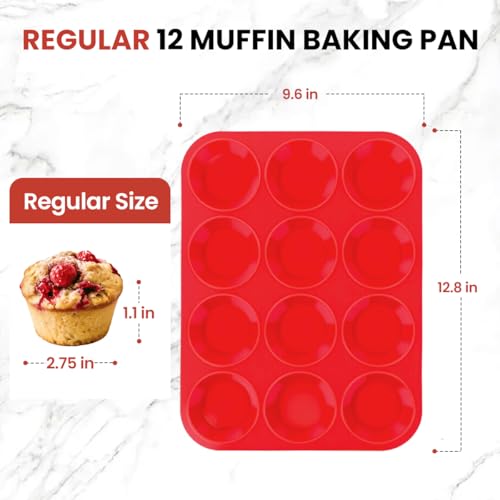 Silicone Muffin Pan 3 Pack Regular 12 Cup Muffin Tin for Baking Banana Muffins Cupcakes Egg Muffins (3 Count)
