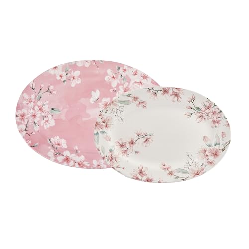 Spring Sakura 16 plus 14 inch Ceramic Oval Platters Set (2 Count)