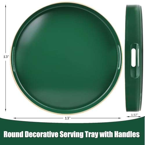 Green Round Decorative Tray with Handles