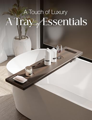 39"L Wooden Bathtub Tray with Adjustable Legs and Essentials Holders