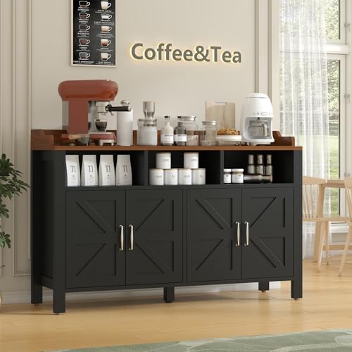 Buffet Cabinet with Storage Farmhouse with 4 Doors and 3 Open Compartments